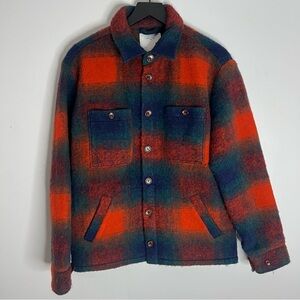Percival Check Plaid Wool Fleece Button Down Shirt Jacket Shacket Mens Large